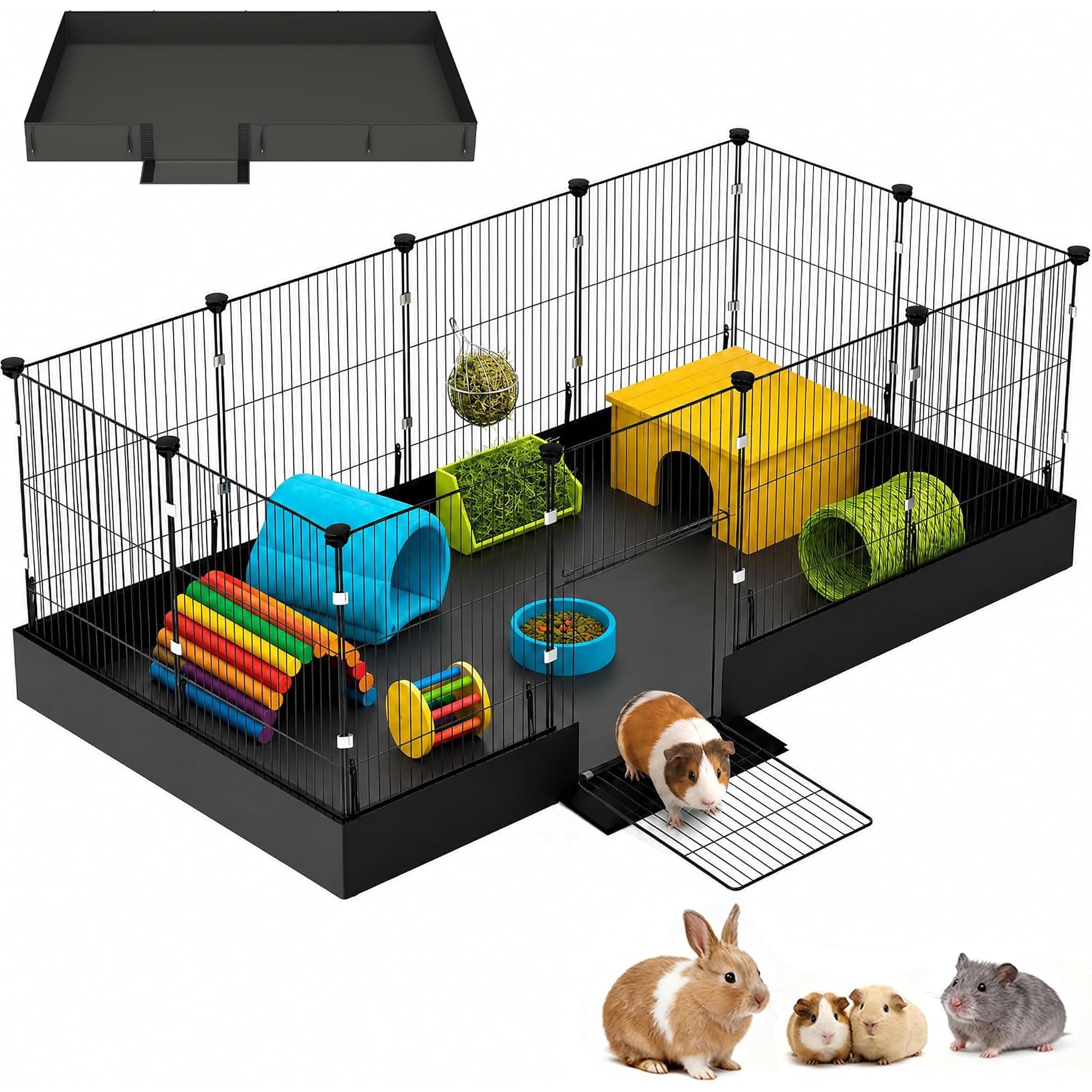 Guinea Pig Cages DIY Small Animal Playpen with Waterproof Liner, Expandable Cage for Guinea Pigs, Metal Wire Yard Fence Rabbit Cage