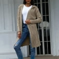 thumbnail image 2 of GuangCheng Womens Hooded Open Front Cardigans Cable Knitted Chunky Fall Long Sweaters Coats, 2 of 8