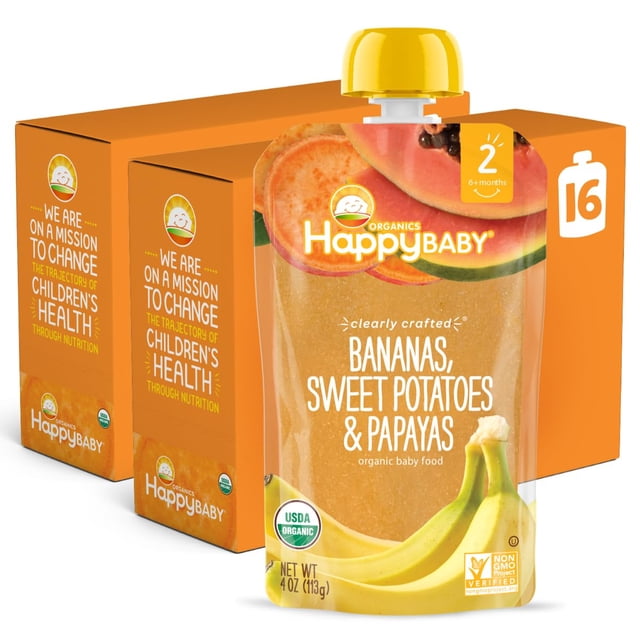 Baby Food Happy Family Happy Baby Stage 2 de plátano, batata y papaya orgánicos, 64 ml (paquete de 16)