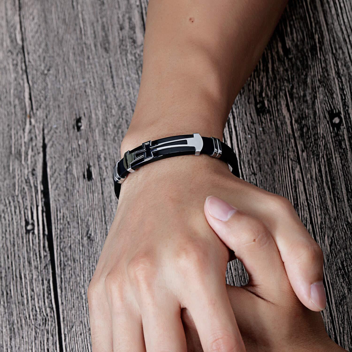 Inpasne Men's Leather Bracelet Braided Wristband Bangle Stainless Steel Bracelet Jewelry Gifts for Men Husband Dad