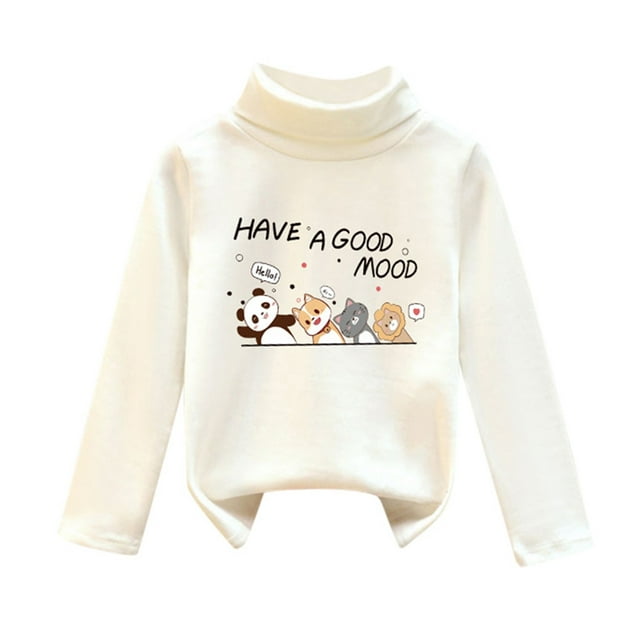 WEAIXIMIUNG Robe Chandail Blanche 2024 Enfants Garçons Filles Chemises Col Haut Hauts Doux T-Shirt Chandail Unisexe Chandail en Molleton