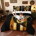 thumbnail image 3 of Manfei USA Flag Fish Queen Comforter Set, Rustic Farmhouse Comforter Sets Queen, Gold Black Brown, Black Reversible 3-Piece, 1 Comforter and 2 Pillowcases, 3 of 6
