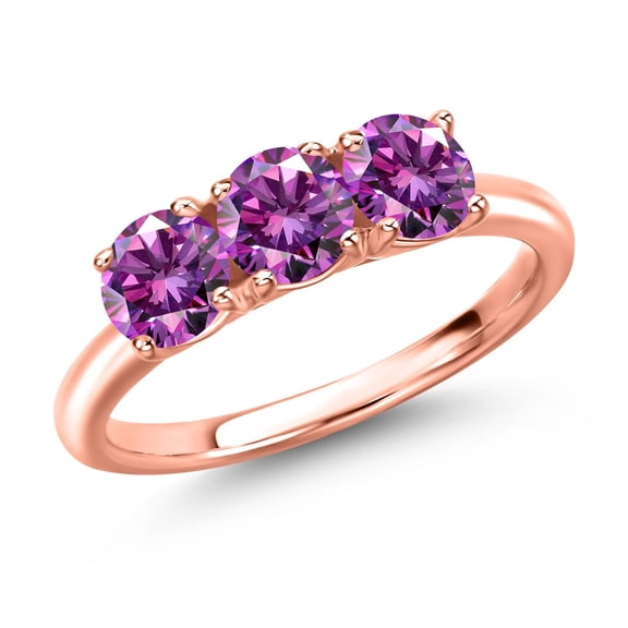 Gem Stone King 18K Rose Gold Plated Silver Fancy Purple Zirconia Engagement Ring for Women | 1.38 Cttw | Round 5MM | Gemstone Birthstone | Size 6