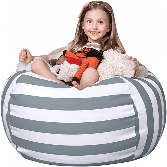 XIBUFE Stuffed Animal Storage Bean Bag Chair Cover for Kids | Stuffable Zipper Beanbag for Organizing Children Plush Toys Large Premium Cotton Canvas (Grey, X-Large)