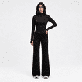 thumbnail image 6 of Girony Women's Polka Dot Workout Outfit Set, Zip Up Stand Collar Jacket & High Waist Flared Pants 2 Piece Yoga Tracksuit, 6 of 8