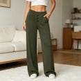 thumbnail image 2 of Women's Cotton Yoga Pants Wide Leg Straight, Mid Elastic Waist Stretchy Soft, Pockets Casual Solid Color, Lounge Workout Fitness Lounge Pants | VerBelle,Army Green L, 2 of 8