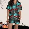 thumbnail image 7 of Feancey Women Halloween Pjs Sets Short Sleeve Button Down Sleepwear Funny Cute Ghost Print Pajama Two Piece Loungewear 2 Piece Set Birthdal Gifts Blue XXL, 7 of 7