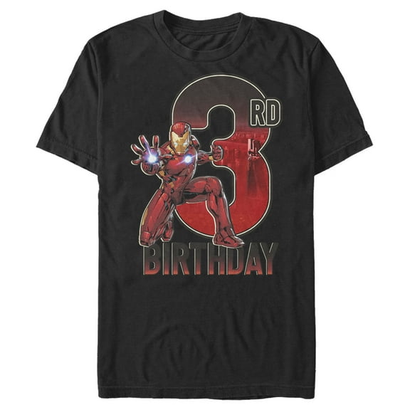Men's Marvel Iron Man 3rd Birthday Action Pose Graphic Tee Black 3X Large