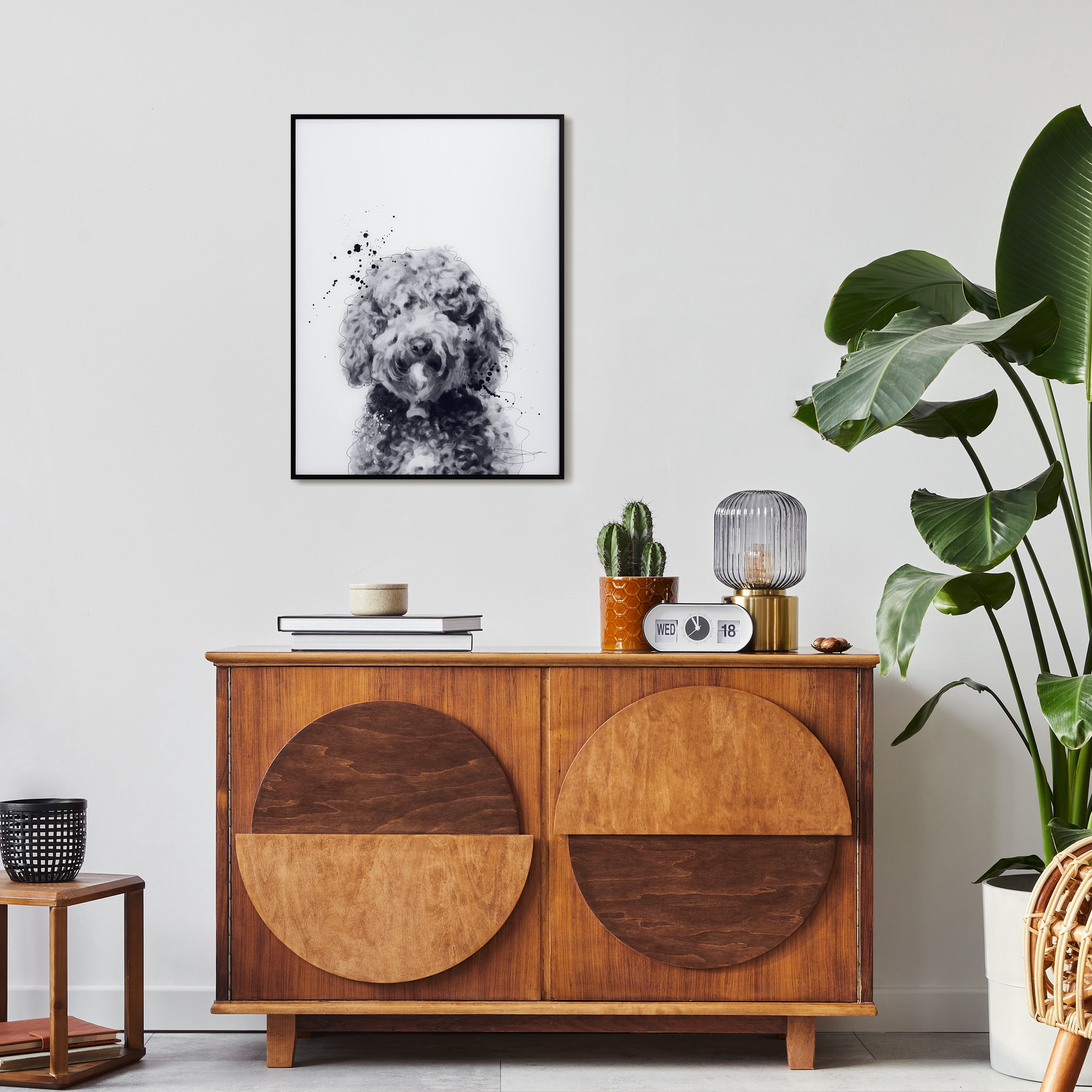 "Labradoodle" Pet Paintings on Printed Glass Encased with a Gunmetal Anodized Frame