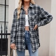 thumbnail image 2 of felwors Women's Plaid Flannel Button-Down Shirt - Oversized Long Sleeve Casual Shirt Jacket for Fall & Winter Navy, XL, 2 of 5
