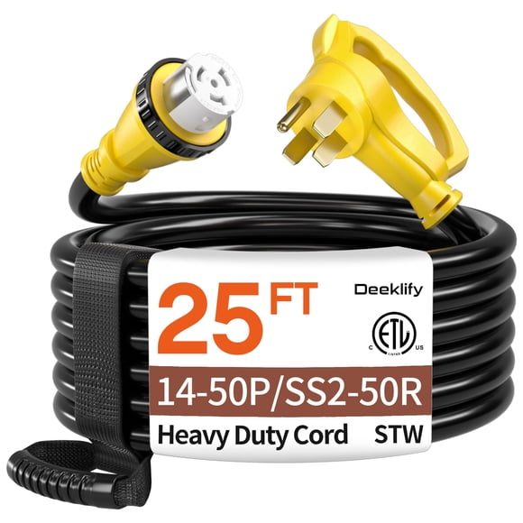 Cable de extensión para generador Deeklify de 7,5 m, 50 A, con cierre de giro, uso rudo
