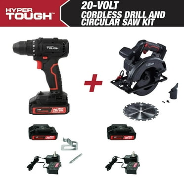 Hyper Tough 20V Cordless 3/8” Drill & Circular Saw Bundle, (2) 1.5Ah Lithium-Ion Batteries & (2) Chargers