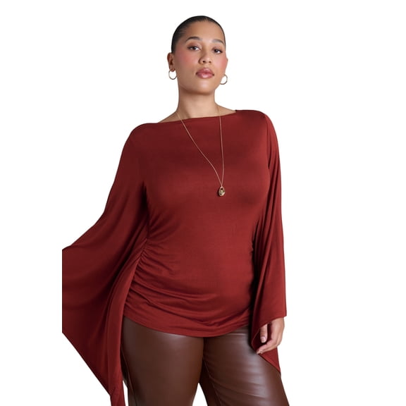 ELOQUII Women's Plus Size Dramatic Sleeve Shirred Top
