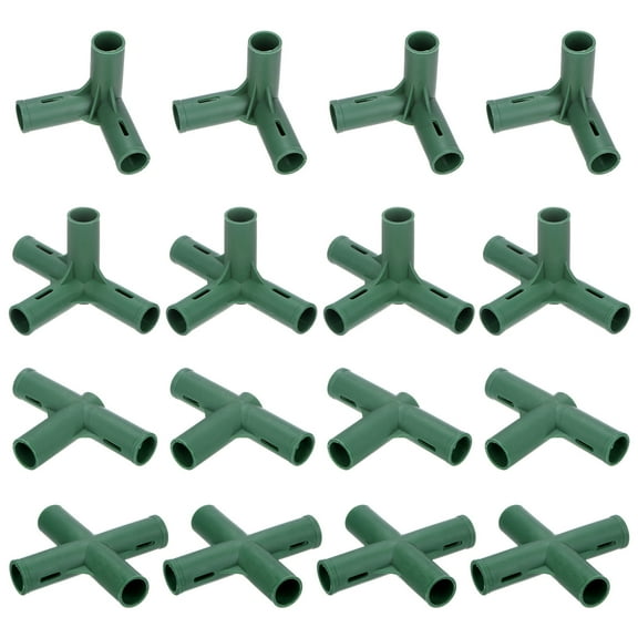 Uxcell 16 Pcs 19mm Greenhouse Frame Building Connectors, 4 Types Pipe Fitting for Grape Trellis/Sunscreen Shed/Gardening Plant Stakes [Green]