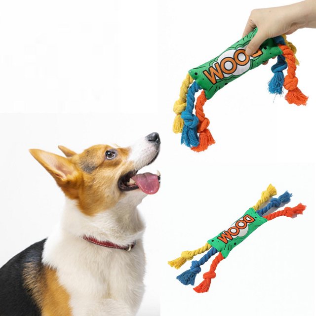 Durable Chews for Dogs Interactive Teething Playthings Squeaky for Puppies Rainbow Rope Knots Tough Rope Dog Toys for Indoor Outdoor
