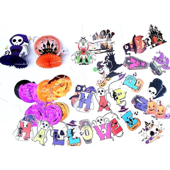 Happy Halloween Jointed Banner & Hanging & Table Party Decoration Kit - 59 Pieces