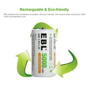 EBL 4 Pack 1.2v R14 Size C Rechargeable Batteries 5000mAh Ni-MH Battery for Flashlight Toys Camera