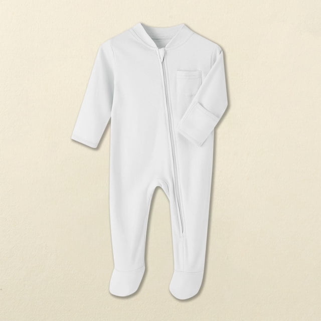 YUNAFFT Infant Solid Color Rompers Long Sleeve Full-Zip Footed Jumpsuits with Pockets Practical Comfort