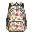 thumbnail image 2 of Skull and Flower Gothic Pattern Backpack for School, Cute School Bag with Adjustable Shoulder Straps and Padded Back, 16.9"x12.6"x5.9", 2 of 5