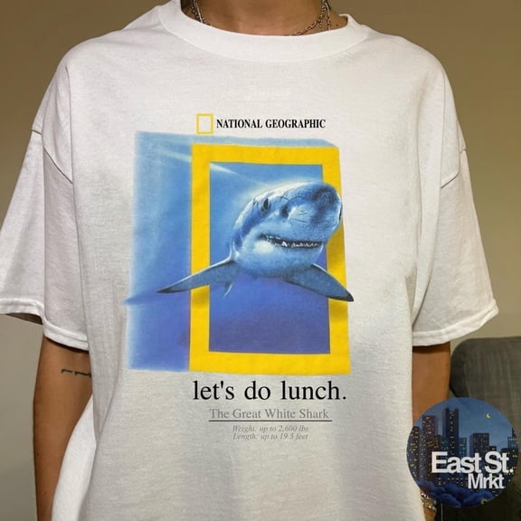 Let's Do Lunch Great White Shark t shirt - Vintage 2001 National Geo Society Graphic Tee