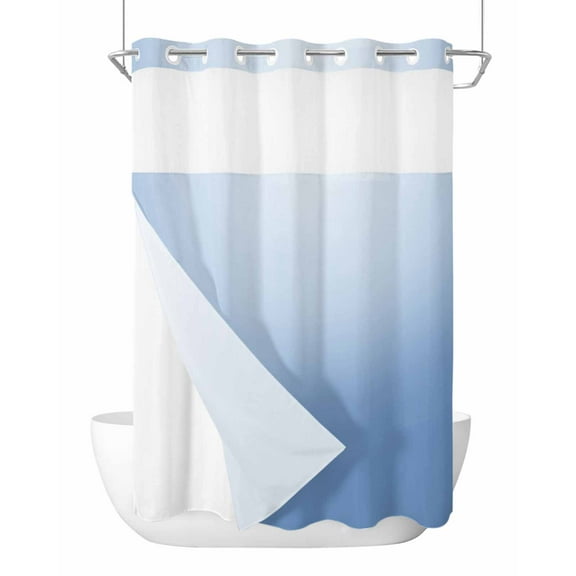 No Hook Cloth Fabric Shower Curtain with Snap in Liner, Blue Waterproof Shower Curtains Set with See Through Top Window, Modern Minimalist Abstract Gradient Aesthetic Bath Curtains Shower 72"x84"