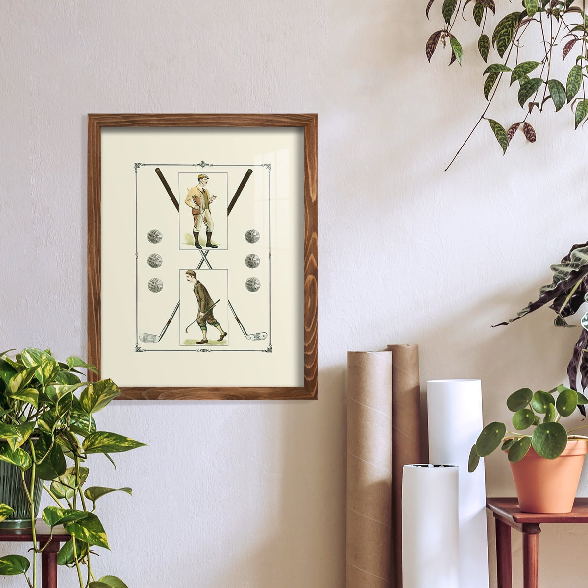Golfers: H. Hutchinson & John Ball -Framed Print w/glass-Walnut