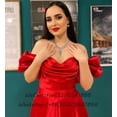 thumbnail image 3 of Vestido de dama de honor rojo sin tirantes con escote en forma de corazón, Vestido de satén largo, línea A, plisado, Espalda descubierta, vestido de fiesta de boda para mujer, vestido de Graduación, 3 of 5