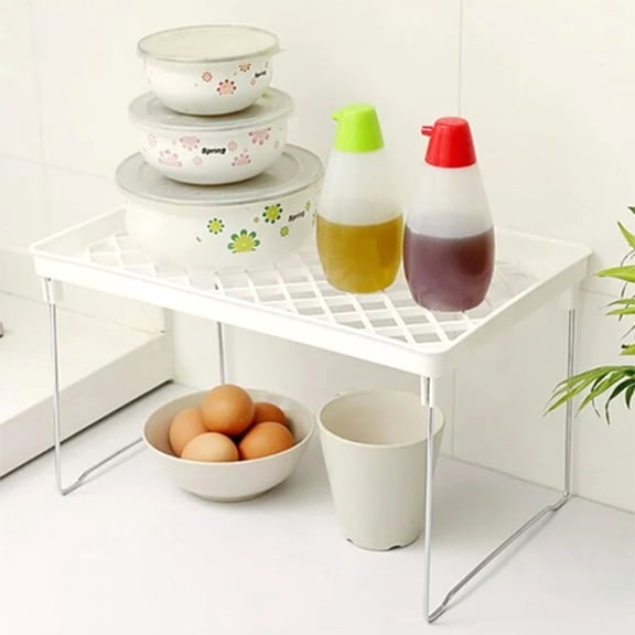 Plertrvy Clearance Foldable Kitchen Storage Rack, Storage Rack White Wire Stacking Cabinet Shelf Stackable Foldable Stand Rack Desk Countertops Storage Holder Shelf Saving Shelf