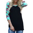 thumbnail image 2 of Nlife Pull-over à Manches 3/4 Women Floral Print Splicing, 2 of 8