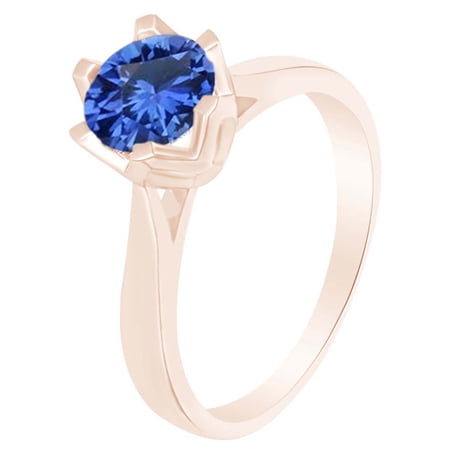 AFFY Round Cut Simulated Blue Sapphire 14k Rose Gold Over Sterling Silver Solitaire Ring 1 Cttw-13.5