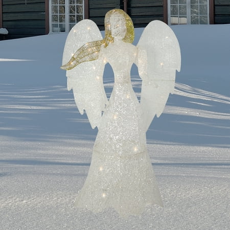 48&quot; LED Lighted White and Gold Glittered Angel Christmas Outdoor Decoration - Warm White Lights