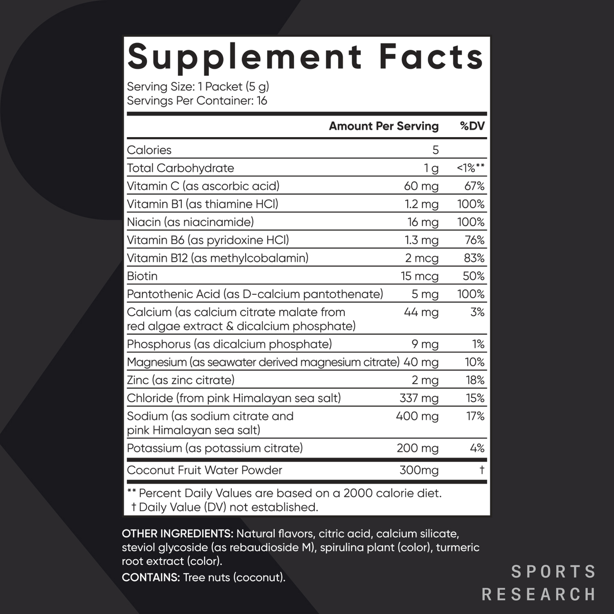 Sports Research® Electrolyte Powder Packets Lemon Lime Flavor Hydration & Recovery Boost (16 Packets)