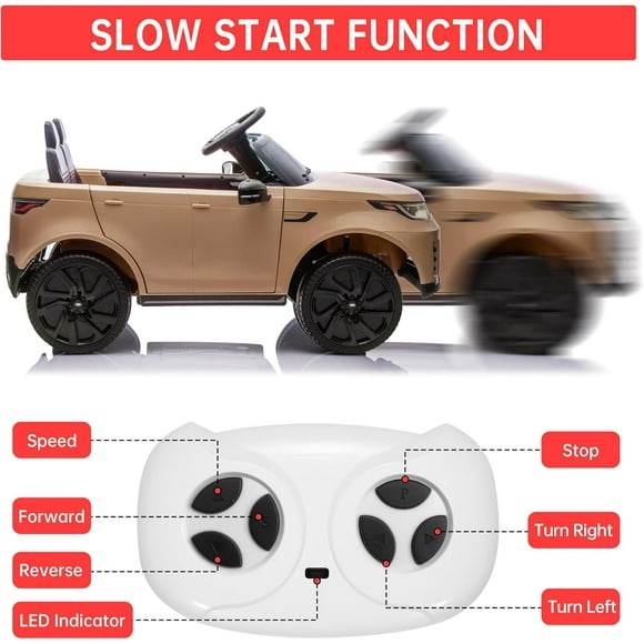 OUYAWEI 12V Electric Car,Children Ride On Toy with Parental Remote Control/2 Seaters/Music/LED Lights for Ages 3+,Champagne