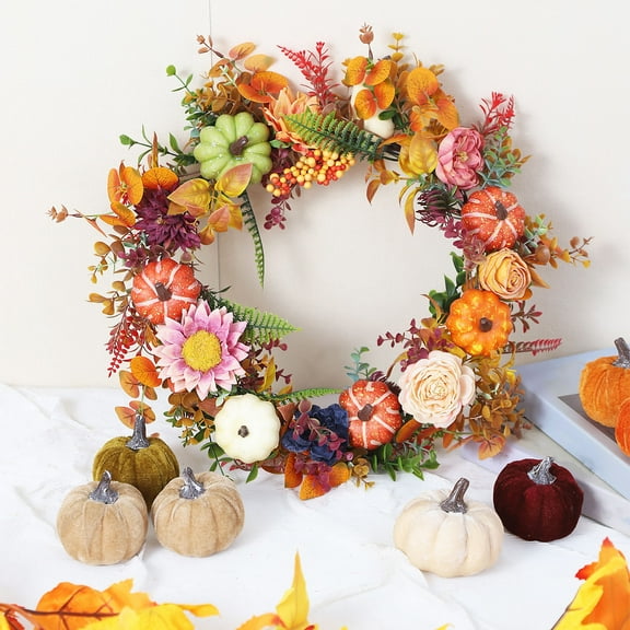 Cevemin Thanksgiving Halloween Wreath Decorations, Realistic Pumpkin Peony Fall Wreath for Farmhouse Front Door, Durable Waterproof Autumn Harvest Decor 2025