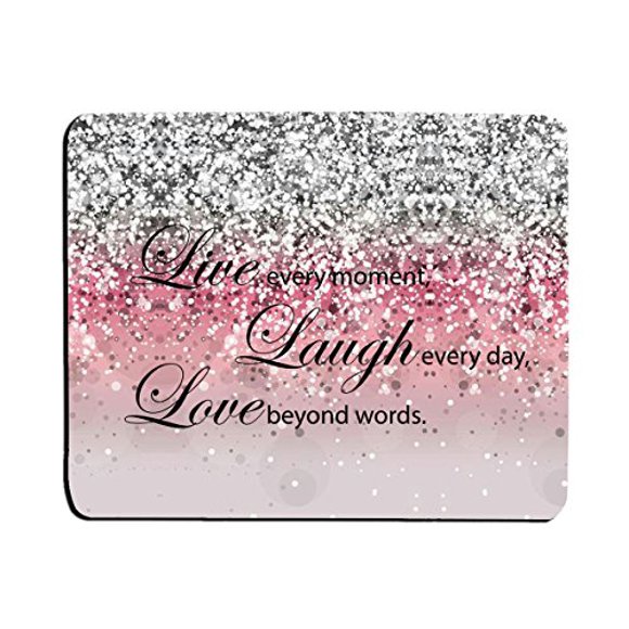 Glitter Mouse Pad Pink Sparkle Quote Live Love Laugh Customized Rectangle Non-Slip Rubber Mouse Pads Gaming Mouse Pad