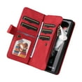 thumbnail image 4 of Multifunctional Case for Samsung Z Fold 4,[RFID Blocking] 9 Credit Cards Holder with Wrist Strap, Premium PU Leather Zipper Wallet Purse Magnetic Flip Phone Cover for Samsung Galaxy Z Fold 4, Red, 4 of 12