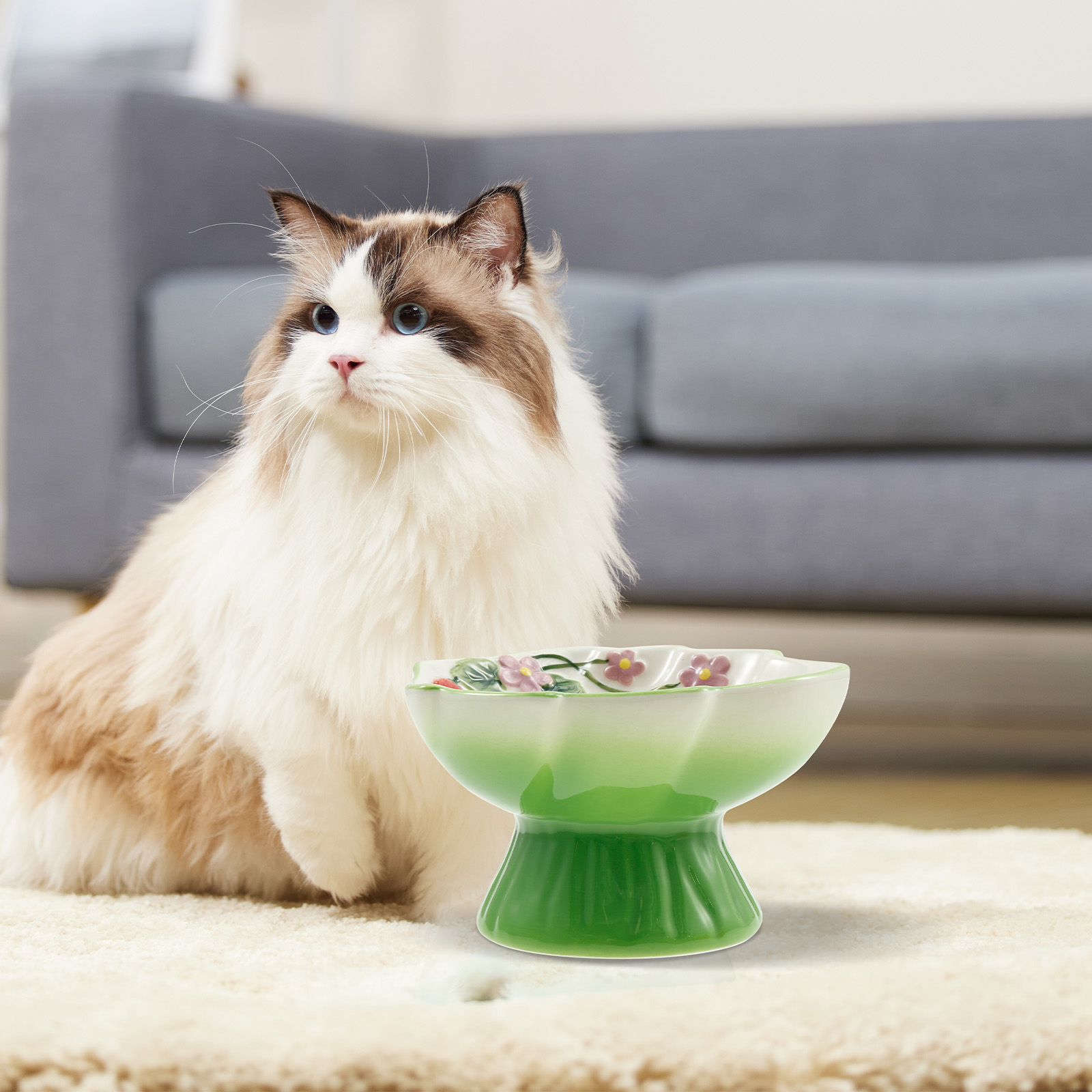 Threns Ceramic Slow Feeder Cat Bowl Elevated Small Cat Food Bowl Wide Mouth Small Dog Slow Feeder Control Eating Speed for Dog Pet