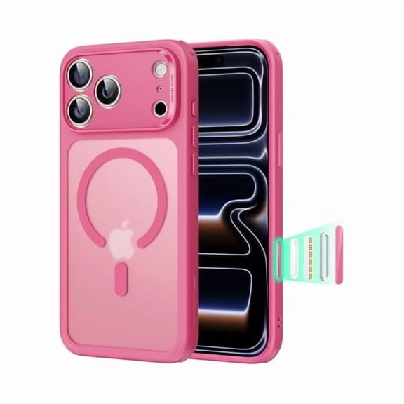 ZHU997 for iPhone 17 Pro Max Case, Camera Control, Compatible with MagSafe, Shockproof Military-Grade Protection, Magnetic Phone Case for iPhone 17 Pro Max, Classic Hybrid Case, Frosted Pink