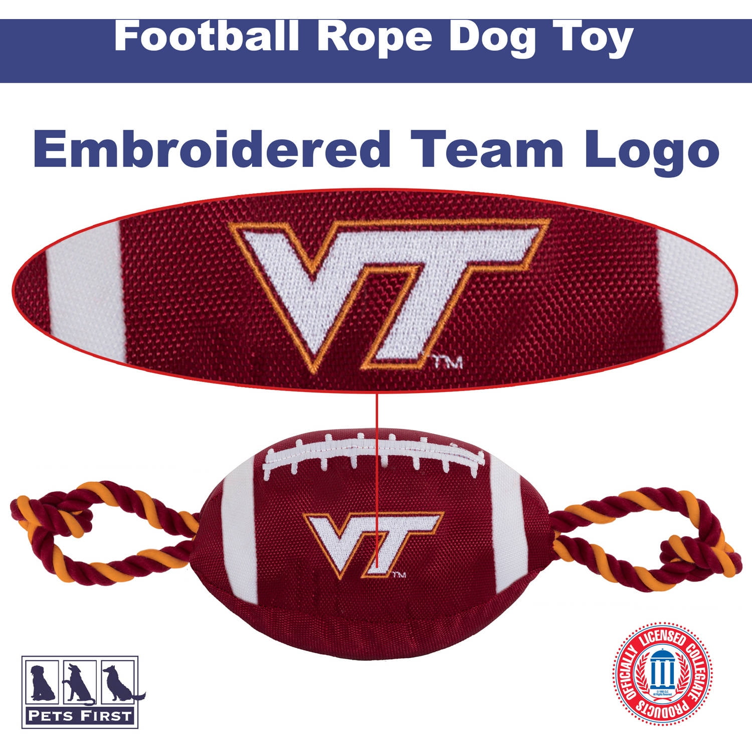 Pets First Collegiate Virginia Tech Nylon Football-Licensed