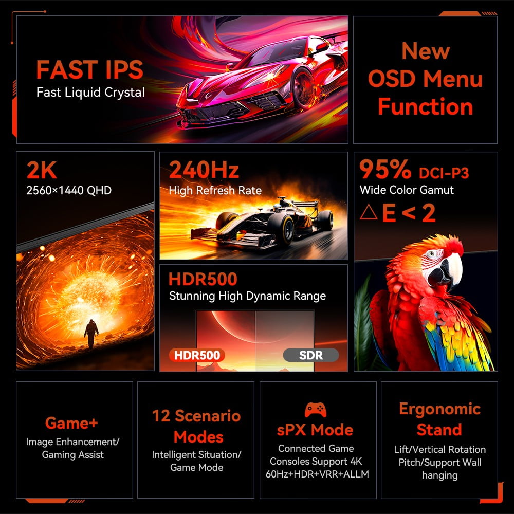 P2510S PLUS 2K QHD 240Hz IPS Gaming Monitor with HDR500, 1ms GTG, and Custom Display Modes-TITAN ARMY