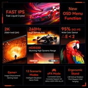 Titan army P2510S PLUS 24.5 Inch Gaming Monitor, 240Hz 1440P QHD(2560×1440), Fast IPS, 240Hz, 1ms, Adaptive Sync, 123% sRGB HDR - Black