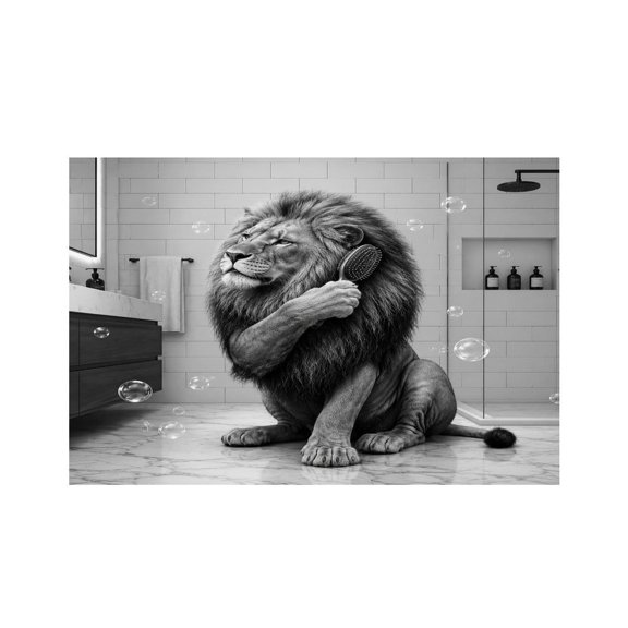 RKSupls Monochrome Lion Brushing Mane Linen Placemats 30x45cm Straight Edge Stain Resistant Washable Non-Slip Table Mats Table for Kitchen Dining Room Home