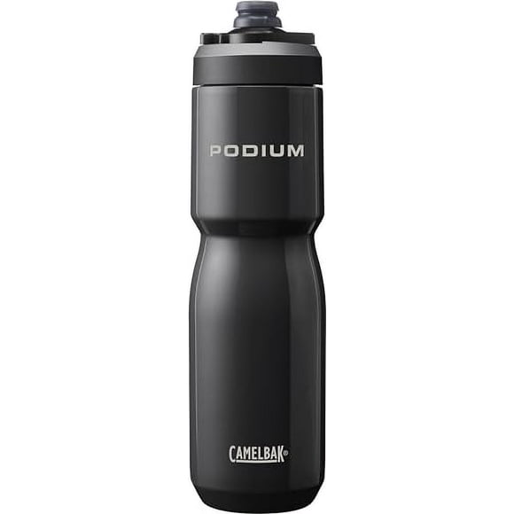 CamelBak Podium Steel Botella de agua aislada para bicicleta de acero inoxidable - para ciclismo, fitness y deportes - Se adapta a la mayoría de jaulas para bicicletas, 22 oz - Negro