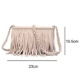 thumbnail image 2 of Soft-sided hand work woven tassel bag, single shoulder crossbody bag-off-white, 2 of 5