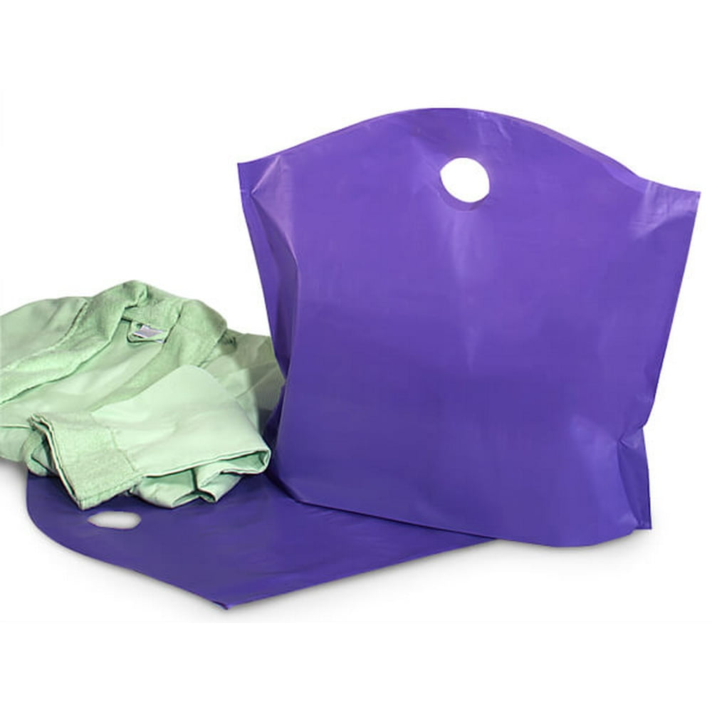 Pack Of 250, Solid Purple Wave Top Plastic Bags Large 22 X 18 X 8" 25