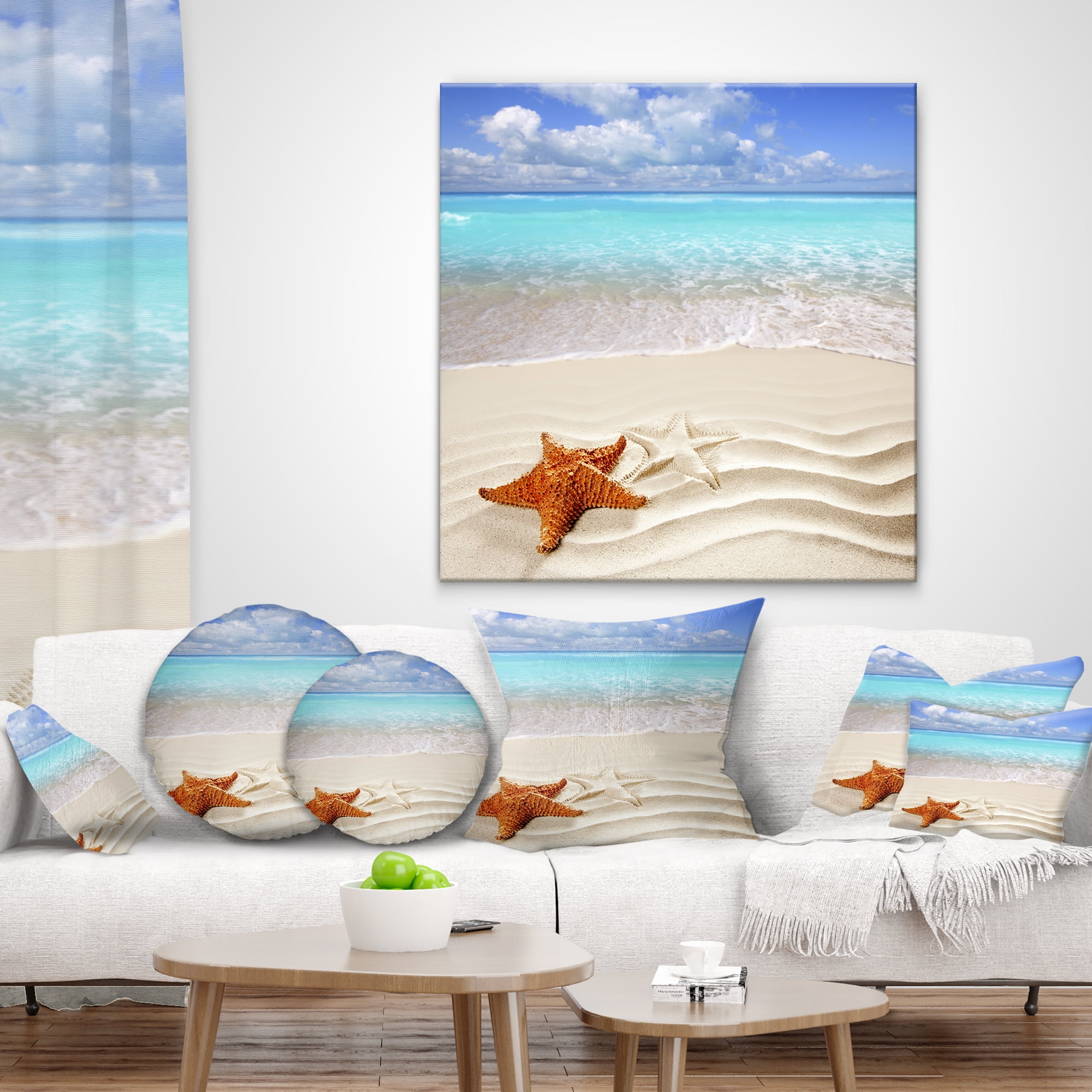 Designart Vivid Sunrise on Sandy Beach - Seascape Throw Pillow