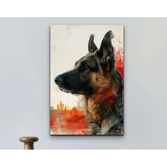 Velto German Shepherd Canvas, Double Exposure Animal Wall Art, Rustic Nature Inspired Decor, SIZE 8x10 INCLUDE Pine Wood Frame 1.25-Inch
