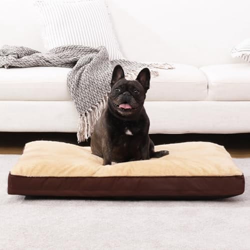 Dog Crate Bed Waterproof Deluxe Plush Dog Beds with Removable Washable Cover Anti-Slip Bottom Pet Sleeping Mattress for Large, Medium, Jumbo, Small Dogs, 29 x 18 inch, Brown
