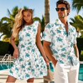 thumbnail image 3 of Yuyamidu Couples Outfits Matching Sets Summer Shirts for Men Womens Hawaiian Dresses Button Up Short Sleeve Shirts for Men and Women Matching Outfits Short Pleated Tiered Sundresses Man L, 3 of 6