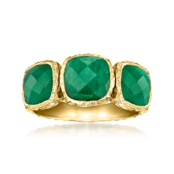 Ross-Simons 5.50 ct. t.w. Bezel-Set Emerald 3-Stone Ring in 18kt Gold Over Sterling, Women's, Adult